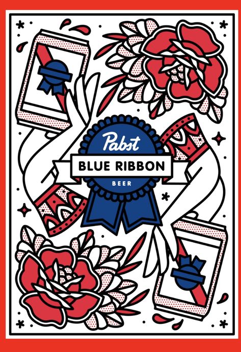 Pabst Blue Ribbon Tattoo, Blue Ribbon Tattoo, Beer Drawing, Beer Can Design, Pabst Blue Ribbon Beer, Ribbon Tattoos, Beer Poster, Pabst Blue Ribbon, Tray Ideas