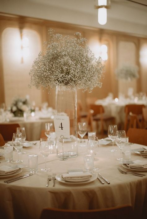 Church Hall Wedding Reception, Simple Classic Wedding Decor, Babysbreath Centerpieces Diy, Elegant Wedding Decorations Receptions, Simple Wedding Reception Ideas, Simple Elegant Wedding Reception, Church Wedding Reception, All White Wedding Reception, Simple Elegant Centerpieces