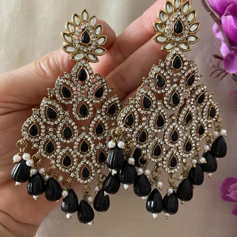 Beautiful Light weight Statement Earrings #fashionjewelry #trendyjewelry #statementearrings #fashion #wedding #indianwedding #punjabiwedding #ramadankareem #statementjewelry #earrings #trending #instashop #india #seattle #usa #canada #uk #newyork #florida #houston #sanantonio #dallas #chicago #california #bayarea #sandiego #sanfrancisco #texas #vancouver #gehnagalleryusa Black Jewellery Aesthetic, Earrings For Lehenga, Earrings Trending, Desi Things, Ear Tops, Diy Jewellery Designs, Seattle Usa, Neck Pieces Jewelry, Pretty Jewelry Necklaces