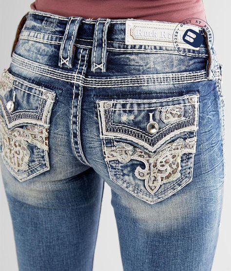 Rock Revival Celinda Straight Stretch Cuffed Jean - Women's Jeans in Celinda CJ253 | Buckle Rock Revival Jeans Women, Bedazzled Jeans, Designer Jeans For Women, Bling Jeans, Cute Country Outfits, Country Girls Outfits, Patterned Jeans, Stylish Jeans, Causal Outfits