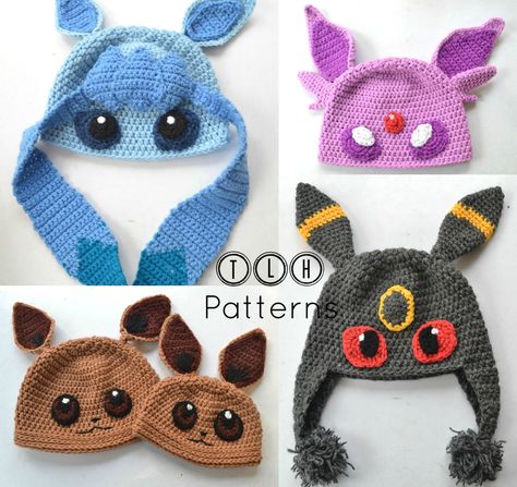 I have added a new collection of Pokemon inspired hats to my pattern store . Presently I have 4 eeveelutions - Eevee, Galceon, Umbreon... Pokemon Hats Crochet, Crochet Pokemon Hat Pattern, Eevee Hat Crochet Pattern, Eevee Crochet Hat Pattern Free, Crochet Pokemon Hat Pattern Free, Eevee Crochet Hat, Pokemon Beanie Crochet, Snorlax Crochet Hat, Pokémon Crochet Hat