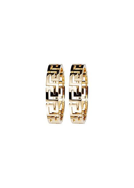 Versace Fret Maxi Hoop Earrings... more on hot jewelry trends at http://jewelrystash.blogspot.com/ Karma Bracelet, Versace Jewelry, Versace Fashion, Versace Home, Hot Jewelry, Designer Accessories, Silver Plated Jewelry, Fashion Jewelry Earrings, Mens Accessories Fashion