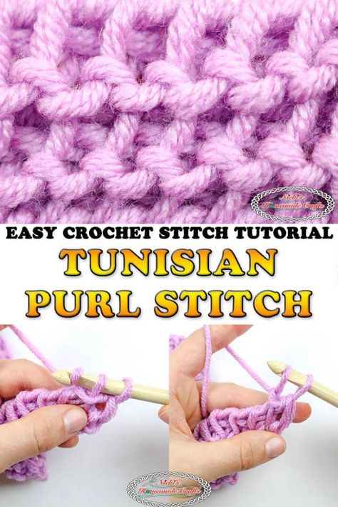 Learn how to crochet the Tunisian Purl Stitch with this easy to understand Photo and Video Tutorial #free #crochet #pattern #freecrochetpatterns #crochetpattern #crochettutorial #tutorial #tunisian #purl #stitch #crochettunisian #tunisiancrochet #video #photo #secret #crochettip #tip #trick #learn #howto Crochet Tunisian Stitch, Tunisian Patterns, Tunisian Stitches, Crochet Tunisian, Crochet Patterns Free, Tunisian Crochet Patterns, Tunisian Crochet Stitches, Crochet Patterns Free Beginner, Easy Crochet Stitches