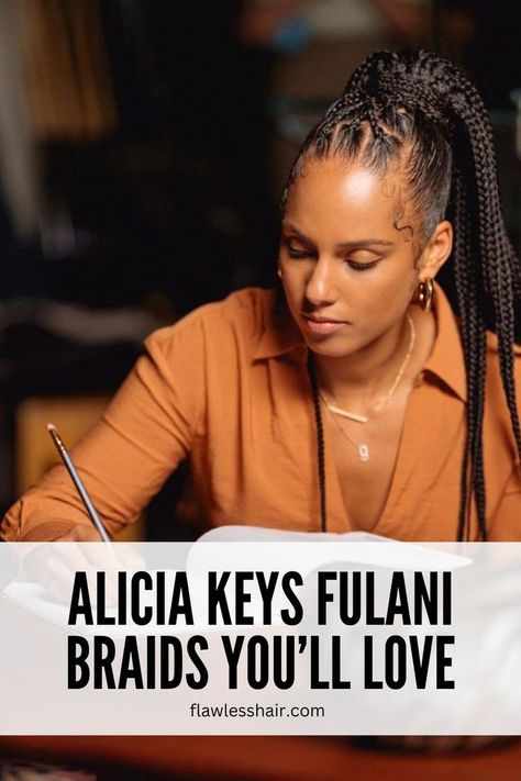 Sleek Criss-Cross Fulani Braids Into A High Ponytail Fulani Ponytail Braids, Curly Hairstyles Pulled Back, Cornrows To The Back, Alicia Keys Braids Hairstyles, Short Fulani Braids, Hairstyles Pulled Back, Slayed Edges, Alicia Keys Braids, Tattoo Uk