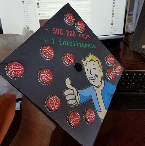 Fallout Graduation Cap, Gravity Falls Graduation Cap, College Cap Decorations, Graduation Meme, Graduation Board, Grad Cap Decorated, High School Graduation Cap, College Graduation Cap Decoration, Grad Hat