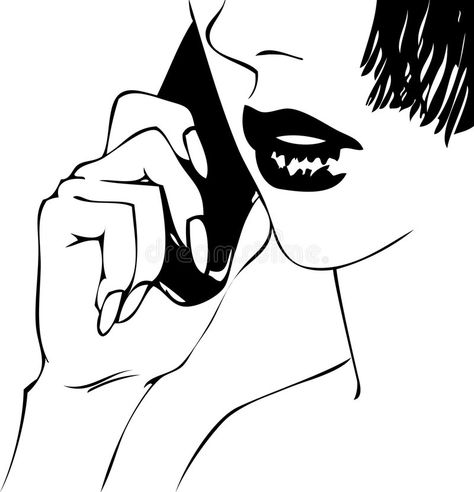 Woman at phone. Illustration of a woman speaking on the Telephone. black Calling Phone Reference Drawing, Woman On Phone Drawing, Calling Someone On The Phone Reference, Phone Call Drawing Reference, On The Phone Drawing Reference, Phone Call Reference, Using Cellphone Drawing, Talking On The Phone Drawing, Phone Call Drawing