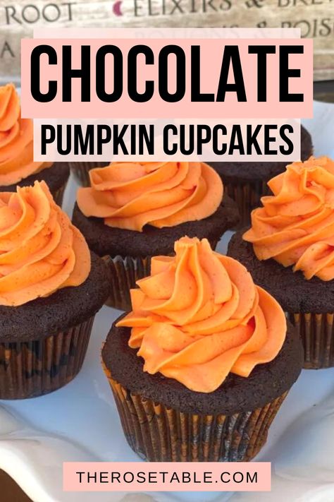 These chocolate pumpkin cupcakes are perfect for fall! These cupcakes stay fresh for days – the perfect make-ahead sweet treat for Thanksgiving! Chocolate Pumpkin Cupcakes, Chocolate Orange Cupcakes, Best Chocolate Cupcakes, Kids' Party Food, Orange Cupcakes, Pumpkin Cups, Fall Cupcakes, Chocolate Pumpkin, Finger Foods Easy