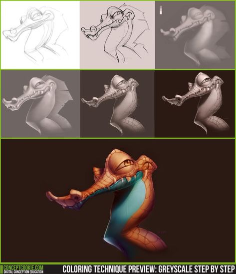 Coloring Technique Preview: Greyscale Step by Step by CGCookie on DeviantArt Photoshop Tutorial Advanced, Character Design Tutorial, Concept Art Tutorial, Digital Painting Techniques, Photoshop For Photographers, Photo Editing Photoshop, Colouring Techniques, Digital Painting Tutorials, Photoshop Tips