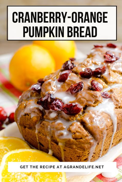 Cranberry-Orange Pumpkin Bread combines your favorite pumpkin-spiced pumpkin bread with a tart cranberry surprise! Orange Pumpkin Loaf, Pumpkin Cranberry Orange Bread, Pumpkin Cranberry Loaf, Cranberry Pecan Pumpkin Bread Recipe, Pumpkin Orange Bread, Cranberry Pecan Pumpkin Bread, Cranberry Pumpkin Bread Recipe, Pumpkin Cranberry Recipes, Pumpkin Cranberry Bread Recipes