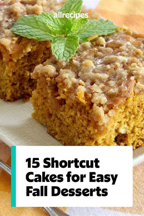 Easy Cakes For Thanksgiving, Fall Bundt Cake Recipes From Mix Boxes, Fall Dessert Recipes Easy Cake Mixes, Spice Cake Hacks, Cake Mix Fall Desserts, Coffee Cake From Cake Mix Recipe, Pumpkin Cake Using Box Cake, Spice Cake Dessert Recipes, Cakes For Fall Season