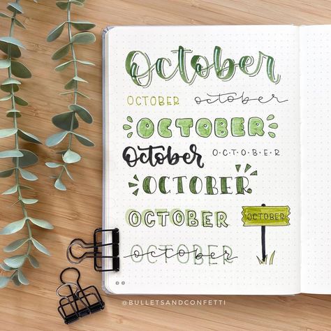 Journal Ideas For October, Bullet Journal Headings, August Title Page Bullet Journal, October Font Bullet Journal, October Bullet Journal Ideas, Bullet Journal Fonts, October Title Page Bullet Journal, Autumn Bullet Journal, October Goals Bullet Journal