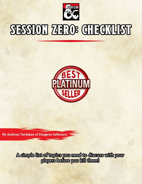 Session 0: Checklist - Dungeon Masters Guild | Dungeon Masters Guild Session 0 Dnd Checklist, Session 0 Dnd, D&d Online, Dungeon Master's Guide, Dnd Ideas, Dungeon Master, Quick Saves