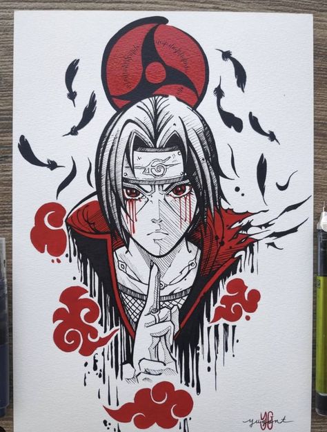 Tato Naruto, Naruto Drawings Easy, Anime Canvas Painting, Anime Face Drawing, Naruto Painting, Cosplay Art, Naruto Sketch Drawing, Naruto Tattoo, Itachi Uchiha Art