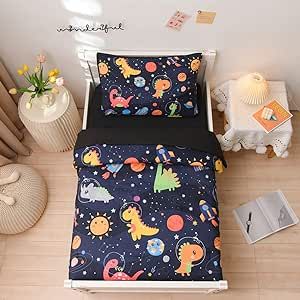 Dinosaur Boy Nursery, Dinosaur Comforter, Reversible Pillowcase, Space Dinosaur, Toddler Comforter, Forest Pattern, Toddler Bedding, Toddler Bed Set, Crib Toddler Bed