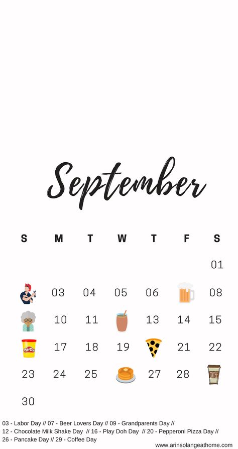 In an instagram world, whats better than celebrating all the national holidays. Download this free September National Holidays Calendar here for your lock screen, desktop wallpaper, or print one out to use! https://www.arinsolangeathome.com #nationalholiday #printablecalendar Lock Screen Desktop Wallpaper, September National Days, National Days In September, National Holiday Calendar, Santa Craft, Blogger Ideas, Holidays Calendar, September Wallpaper, Phone Lock Screen