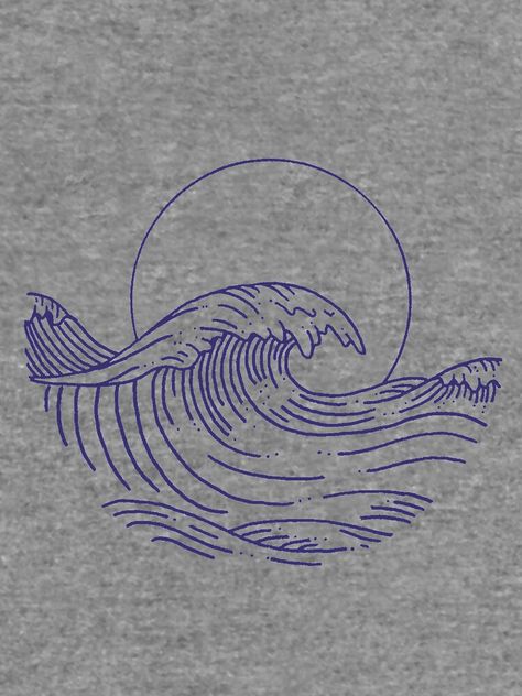 Wave Tshirt Design, Wave Embroidery Pattern, Drawing On Hoodie, Waves Embroidery, Wave Embroidery, Hoodie Drawing, Wave Drawing, Beach Drawing, Japanese Pop Art