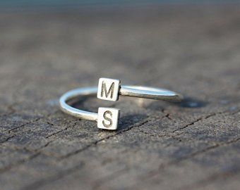 M And S, Couple Ring Design, Open Heart Ring, Natural Opal Ring, Jewelry Set Design, Friend Jewelry, Letter Ring, Ring Stacking, Initial Ring