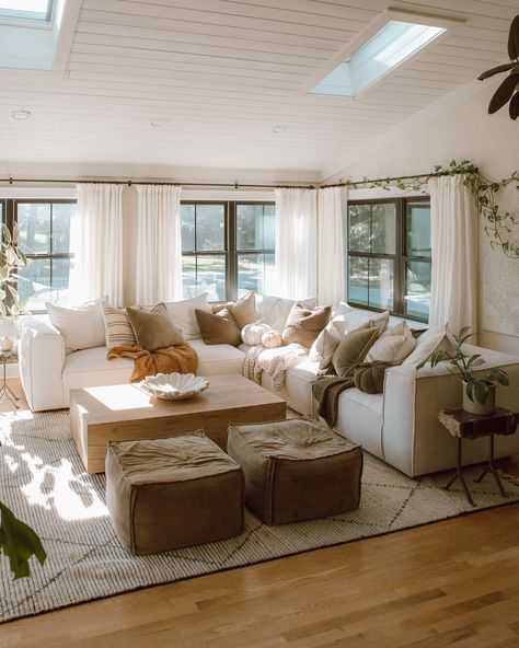 Christine Higgs For The Home, Christine Higgs, Sectional Couch Layout, Beige Sofa Living Room, Sectional Living Room Layout, Family Room Sectional, Bungalow Living Room, Havenly Living Room, Living Room Loft