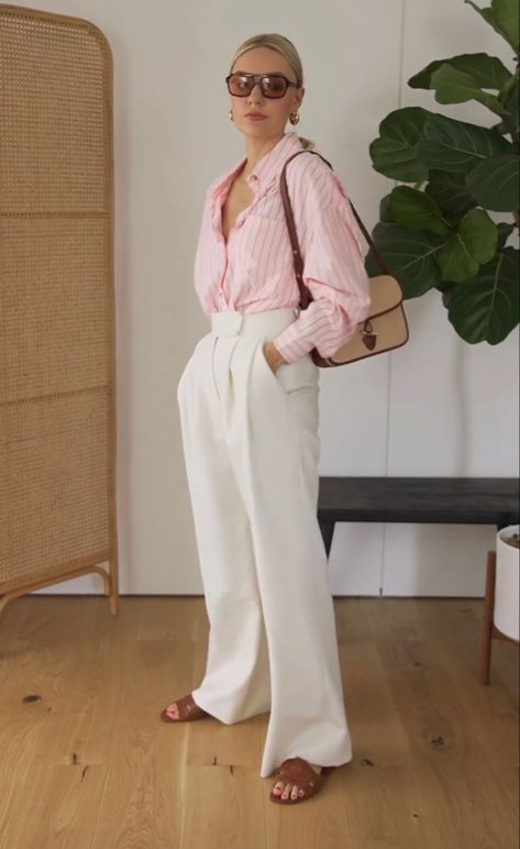 Pink And White Striped Shirt Outfit, Elegant Pink Outfit, Pink Striped Shirt Outfit, Summer Minimal Outfit, White Striped Shirt Outfit, Striped Shirt Outfit, Pink Shirt Outfit, Lydia Tomlinson, Dress And Sneakers Outfit