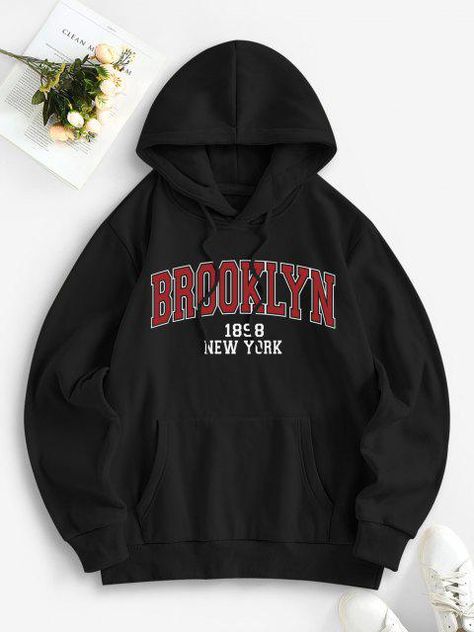 Brooklyn Hoodie, Fall Snow, Cool Sweatshirts, Black Hooded Sweatshirt, Letter Decoration, Cute Womens, Sweatshirts For Women, Hoodies For Women, Fashion Sweaters