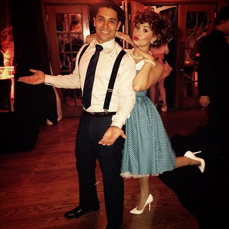 Demi Lovato and Wilmer Valderrama as Lucy and Ricky Ricardo 50s Couple Costume, I Love Lucy Costumes, Lucy And Ricky Costume, Celebrity Couple Costumes, Ricky Ricardo, Lucy Costume, Halloween Costumes 2014, Awesome Costumes, Lucy And Ricky