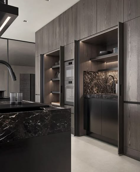 Latest Kitchen Design 2024, Arclinea Kitchen, Pantry Inspiration, Nyc Interior Design, Elegant Doors, Kitchen Ideals, Hidden Kitchen, Design Showroom, Picture Rail