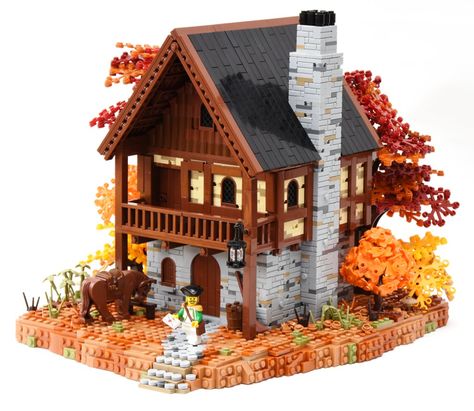 An autumn haven for the Post Master | The Brothers Brick | The Brothers Brick Lego Diy Projects, Lego Village, Lego Winter, Lego Houses, Lego Hogwarts, Medieval House, Lego Medieval, Lego Land, Lego Diy