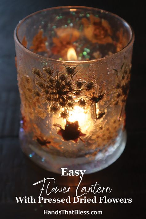 Easy Flower Lanterns With Pressed Dried Flowers - Hands That Bless Pressed Flower Lanterns, Flower Lantern, Battery Operated Christmas Lights, Flower Jar, Hanging Jars, Summertime Crafts, Flowers In Jars, Jar Lanterns, Flower Gift Ideas