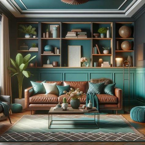 Brown Leather Couch Living Room, Teal Couch, Brown Leather Furniture, Teal Rooms, Brown Sofa Living Room, Tan Leather Sofas, Furniture Colors, Leather Couches Living Room, Brown Couch Living Room