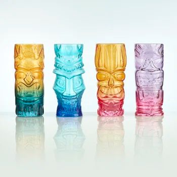 Brayden Studio® Embossed 16 Fl. Oz. Tiki Glasses Designed Brightly Colored (4 Pack) | Wayfair Tiki Glasses, Bar Island, Tiki Decor, Tiki Cocktails, Hawaiian Tiki, Punch Bowl Set, Glass Cups, Silver Art, Glassware Set