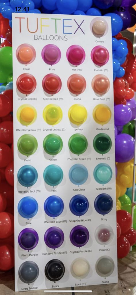 Balloon Arch Colors, Balloon Color Palette, Qualatex Balloon Colors, 4 Color Balloon Arch, Balloon Sizes Chart, Kalisan Balloons Colors, Tuftex Balloon Colors, Balloon Arch Business, Balloon Organization