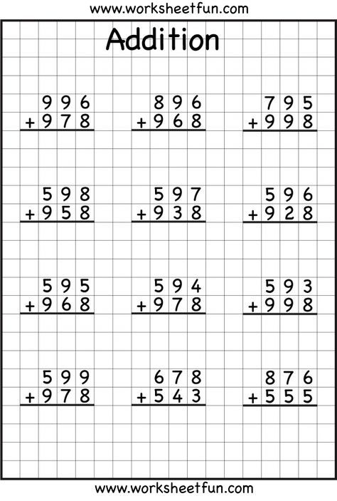 addition with regrouping worksheets...I LOVE that they are on grid paper. This really helps kids keep everything in line!!! Great for review and is available at different grade level abilities! Add With Regrouping, 3 Grade Math Worksheets, Addition Worksheets Grade 1, Grade 3 Maths Worksheets, Addition Regrouping, Addition With Regrouping Worksheets, Subtraction With Regrouping Worksheets, Regrouping Addition, Grade 3 Math