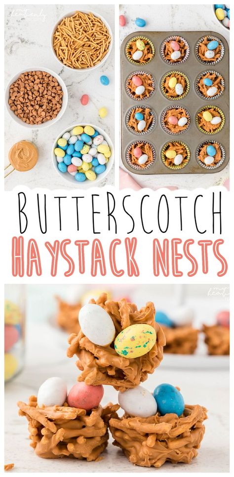 Easter Nest Treats, Peanut Butter Haystacks, Bird Nest Cookies, Butterscotch Haystacks, Haystack Cookies, Easter Sweet Treats, Easter Deserts, Easter Drink, Easter Food Appetizers