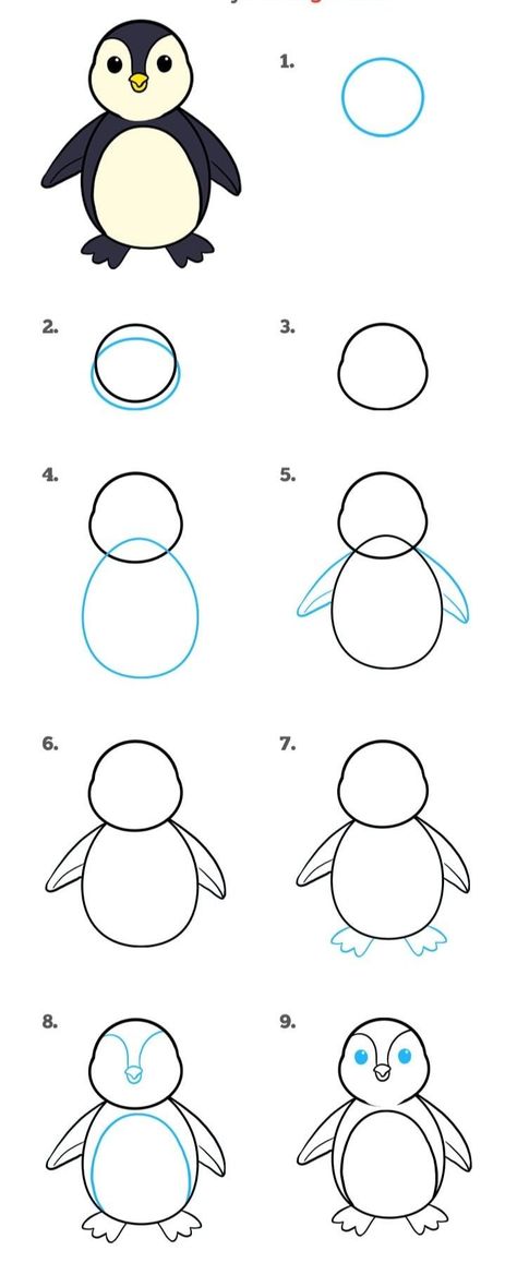 How to Draw a Penguin in a Few Easy Steps 
Easy Drawing Guides
drawing
art tutorial
people drawing
anime drawing
fan art drawing
drawing techniques
art education
home school
nursing Penguin Drawing Easy, Draw A Penguin, Comic Strip Ideas, Draw Mickey Mouse, Easy Steps To Draw, Sketches Cartoon, Steps To Draw, Easy Christmas Drawings, Drawing Ideas For Kids