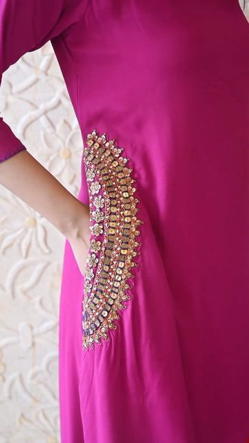 Pocket Embroidery Kurti, Boutique Dress Designs Embroidery, Kurti Work Design Hand, Trending Embroidery, Simple Suit, Simple Kurta Designs, Designer Kurti Patterns, Kurti Embroidery Design, Pakistani Fancy Dresses