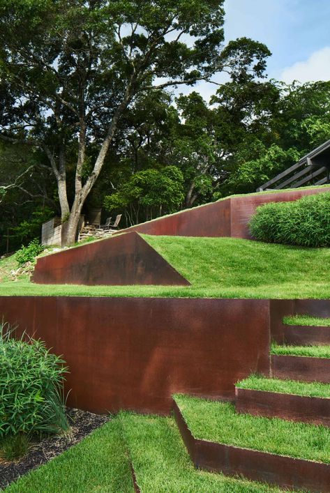 Lawn Free Yard, Backyard Hill Landscaping, Sloped Backyard Landscaping, Landscape Stairs, Drought Tolerant Garden, Sloped Backyard, Hillside Landscaping, Deck Designs Backyard, Sloped Garden