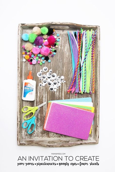 An Invitation To Create - A simple way to build creativity and critical thinking skills Invitation To Create, Quiet Time Activities, Invitation To Play, Pipe Cleaners, Crafty Kids, Foam Sheets, Toddler Art, Critical Thinking Skills, Thinking Skills