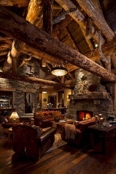 Cabin Style Living Room, Living Room Decor Rustic, Cabin Living, Rustic Home Design, Log Cabin Homes, Country Living Room, Cabin Style, Home Decor Living Room, Ideas Living Room