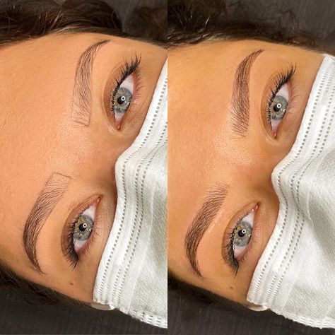 Micro Bladed Eyebrows Before And After, Light Brown Microblading Eyebrows, Thick Brows Aesthetic, Eyebrow Botox Lift, Eyebrow Shaping Microblading, Combination Brows Microblading, Combo Brows Before And After, S Shaped Eyebrows, Henna Eyebrows Before And After