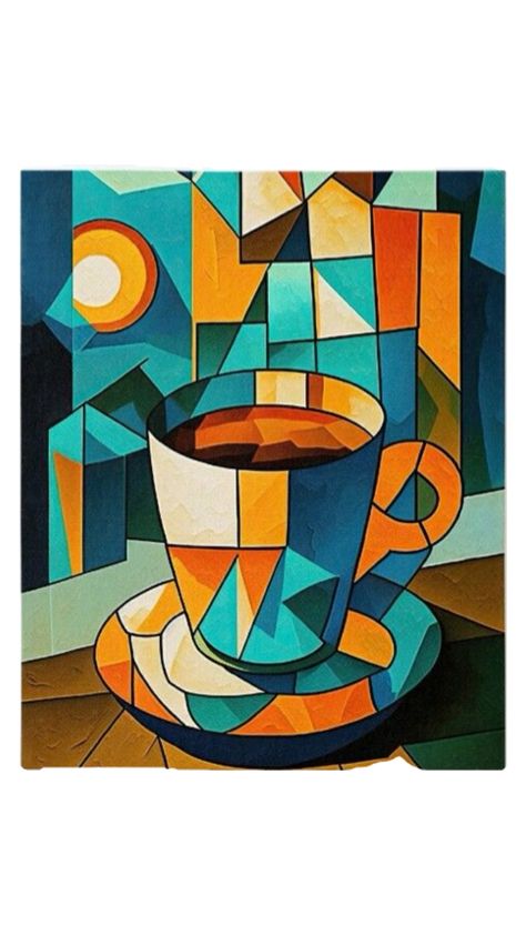 Cubist Art Ideas Easy, Creative Abstract Painting, Abstract Cubism Art, Coffee Abstract Art, Abstract Shapes Art, Cubism Art Paintings Easy, Canvas Abstract Painting Ideas, Cubist Art Ideas, Abstract Wall Painting Ideas