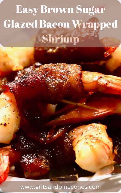 Brown Sugar Glazed Bacon Wrapped-Shrimp is amazingly delicious with fresh, briny shrimp wrapped in sweet and smoky bacon, topped with a mixture of brown sugar and chili powder, then baked in the oven until they reach perfection! Easy, simple, and utterly addictive. This easy recipe can be served as a shrimp appetizer or main course for a quick weeknight dinner or a dinner party. Easy directions for the oven, air fryer, or grill. Shrimp Wrapped In Bacon In Oven, Air Fryer Bacon Wrapped Shrimp, Bacon Wrapped Shrimp Air Fryer, Shrimp Wrapped In Bacon, Easy Bacon Wrapped Shrimp, Bacon Wrap Shrimp Recipes, Shrimp Wraps, Bacon Chili, Wrapped Shrimp