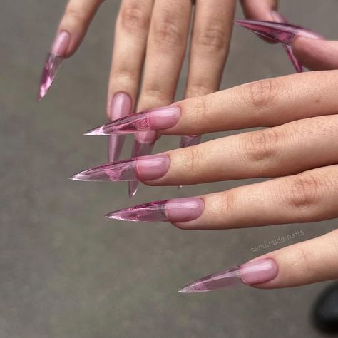 Pink Long Nails, Kimono Sleepwear, Lace Nighty, Dress Loungewear, Lingerie Satin, Sharp Nails, Edge Nails, Goth Nails, Really Cute Nails