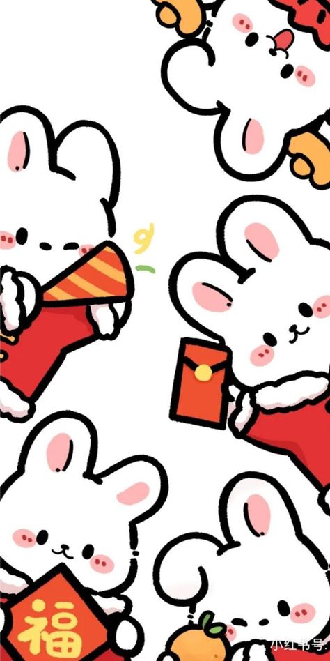 Imlek 2023 Rabbit, Rabbit New Year Illustration, Poster Imlek, Cny Wallpaper, Angpao Imlek, Imlek 2023, Pokeball Wallpaper, Chinese New Year Rabbit, New Year Doodle