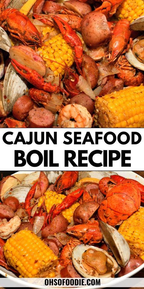 Text reads Cajun Seafood Boil With Cajun Butter Sauce Cajun Broil Recipe, Louisiana Seafood Boil, Cajun Broil, Cajun Seafood Boil Recipe, Cajun Shrimp Boil Recipe, Cajun Butter Sauce, Seafood Boil Recipe, Crawfish Boil Recipe, Seafood Broil