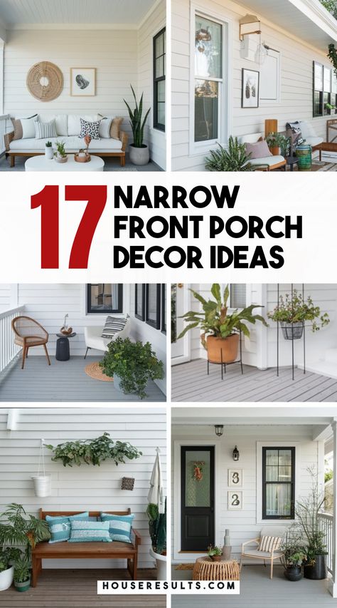 Looking to enhance your narrow front porch? 🚪�🌸 Explore stylish decor ideas that will make the most of your limited space! From trendy furniture to decorative accents, you’ll find everything you need to create an inviting atmosphere. Save this pin for your front porch inspiration! 📌💖 Front Bench Porch Ideas, Front Porch Ideas Long Narrow, Narrow Exterior Entryway Ideas, Long Narrow Porch Decorating Ideas, Traditional Front Porch Decor, Front Porch Layout, Eclectic Front Porch, Small Side Porch Ideas, Long Narrow Front Porch Ideas