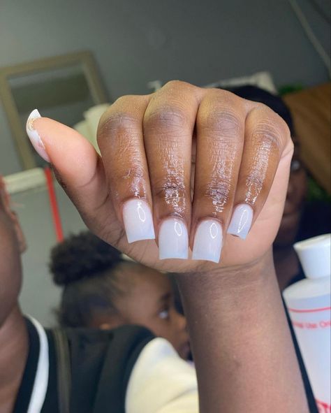 White Cloudy Nails, Cloudy Nails, White Acrylic Nails, Short Square Acrylic Nails, Prom Nails, White Acrylics, Square Acrylic Nails, White Acrylic, Square Nails