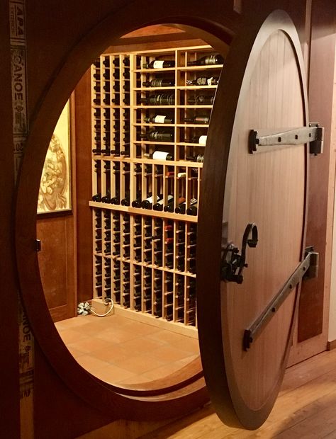 Tiny Wine Cellar, Wine Rooms In House, Wood Wine Cellar, Wine Door, Cellar Basement, Wine Cellar Wall, Wine Room Design, Speakeasy Decor, Wine Cellar Basement