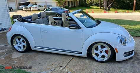 Vors VR2 Wheels - 18x8 35MM Offset White w/ Machined Lip & Gold Rivets . 2013 VW Beetle Thank you Rob! #vors #vorswheels #vwbeetle #beetleturbo #vw #whitewheels #carsofinsta #cargramm #convertible #wheels #rims 2005 Vw Beetle Convertible, 2013 Vw Beetle, Vw Beetle Convertible, Beetle Convertible, Vw Beetle, Vw Beetles, Rivets, Convertible, Wheel