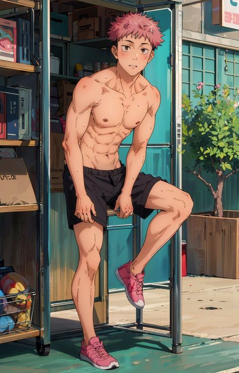 Itadori Cute, Hot Anime Boys, Guy Models, Animated Man, Itadori Yuji, Overwatch Fan Art, Yuji Itadori, Anime Pixel Art, Anime Guys Shirtless