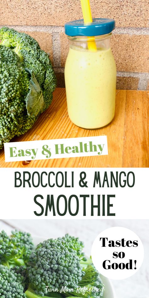 A healthy and easy smoothie recipe for toddlers, kids, and adults with broccoli and mango! This is a favorite smoothie recipe for my kids and toddlers for breakfast and snacks! Smoothies With Broccoli, Easy Cheap Smoothie Recipes, Broccoli Recipes For Toddlers, Smoothie Recipes Healthy Kids, Sneaky Healthy Recipes For Kids, Hidden Veggie Smoothie For Kids, Chemo Smoothies, Veggie Smoothies For Kids, Broccoli Recipes For Kids